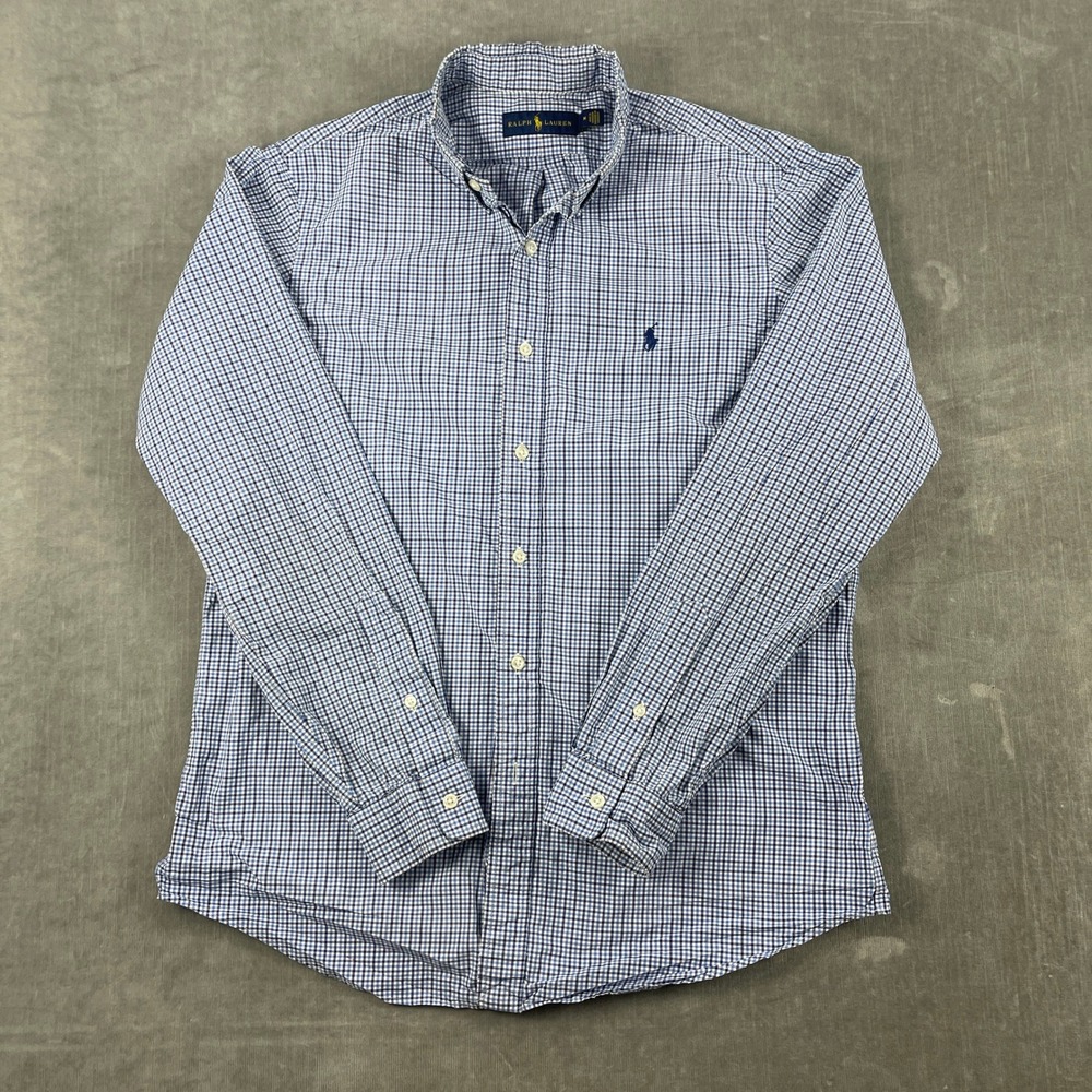Ralph Lauren Mens M Blue Gingham Button Down Long Sleeve Pony Logo Shirt